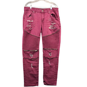 CJ Black Premium Womens Jeans Pink 32x30 Distressed Moto Skinny Zip Pockets
